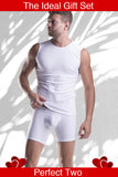 Unico Gift Set Cotton. Classic White SLEEVELESS T SHIRT ETERO & BOXER Long Leg